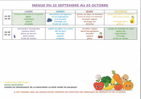 menu du 22 au 03